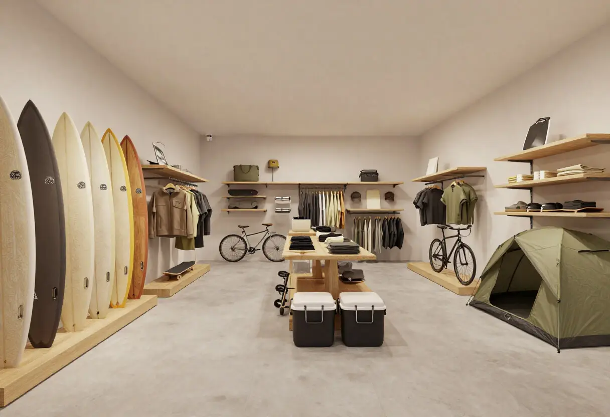 Outdoor gear shops selling equipment for camping surfing cycling and adventure trave